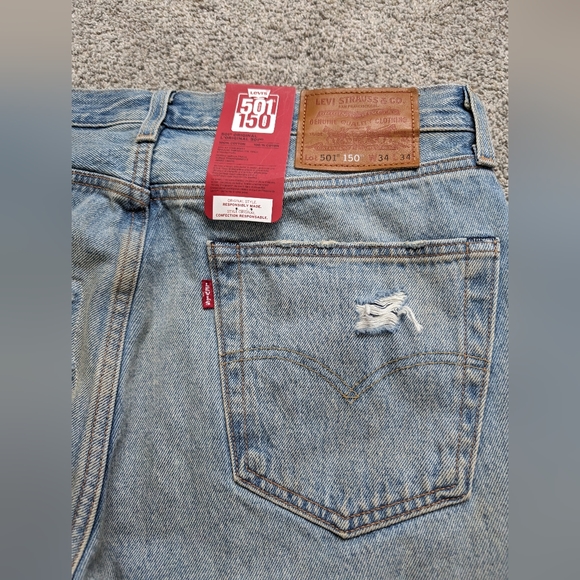 Levis 501 150th Anniversary Jeans Distressed Patchwork Men’s Size 34x34 NWT - Picture 14 of 16
